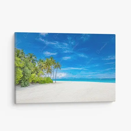 Leinwandbild tropischer strand mit palmen – Pixers®