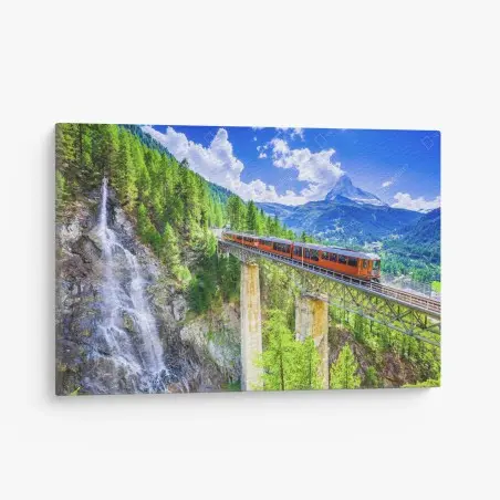 Leinwandbild Gornergrat zug auf alpenbrücke mit Matterhorn – Pixers®