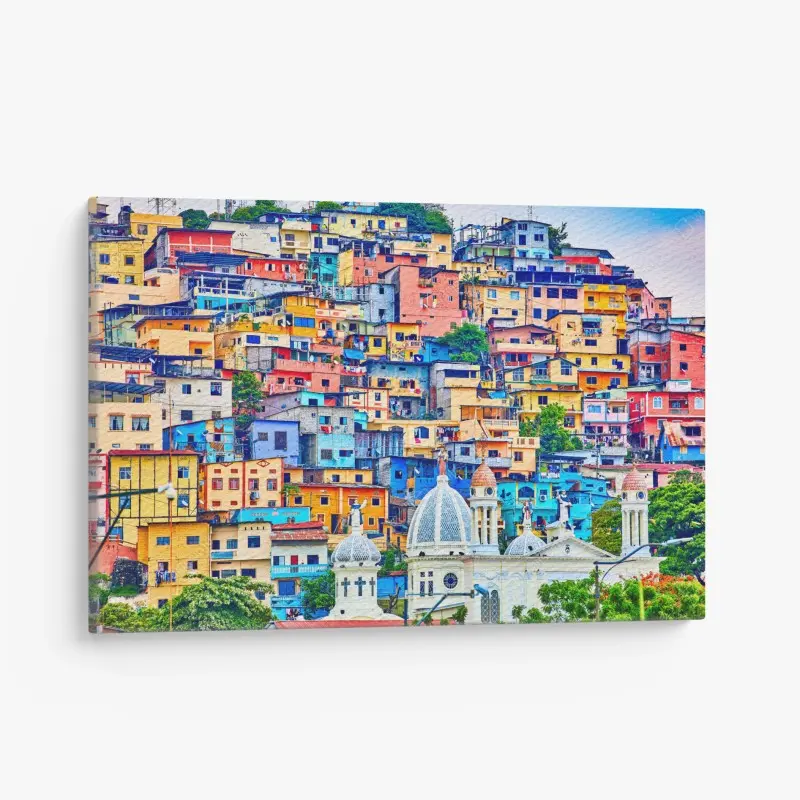 Leinwandbild bunte häuser von Las Peñas am Santa Ana hügel, Guayaquil
