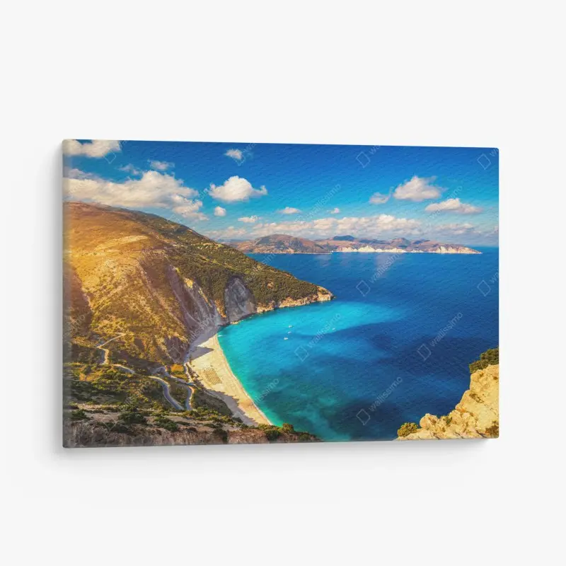 Leinwandbild sonniges panorama der Myrtos-bucht, Kefalonia