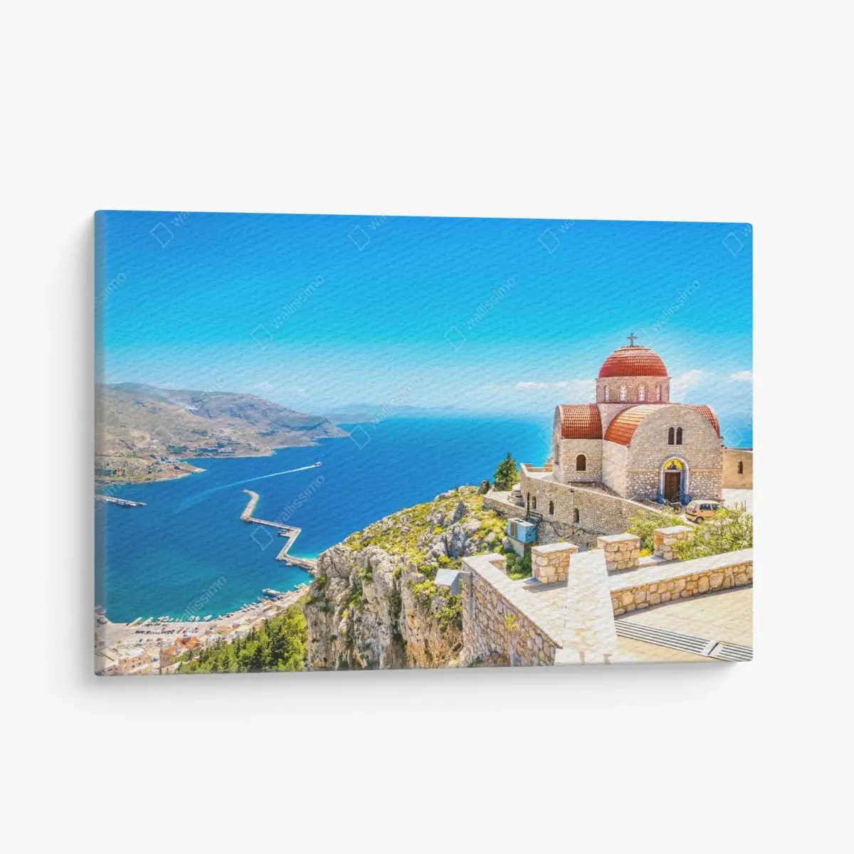 Leinwandbild griechische kirche auf klippe über dem meer – Pixers®