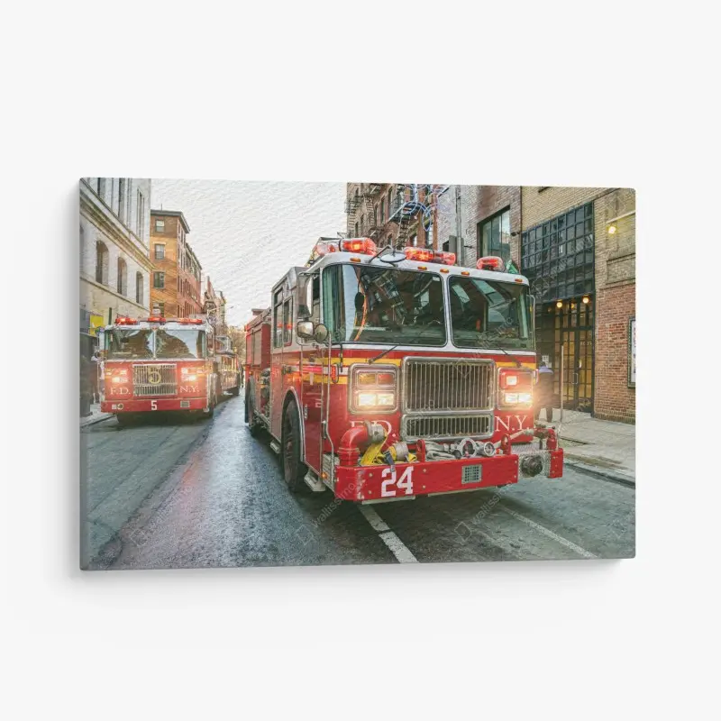 Leinwandbild feuerwehrautos auf einer straße in Manhattan, New York