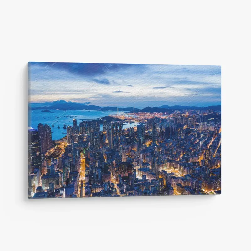 Leinwandbild Hongkong skyline über Mong Kok bei dämmerung