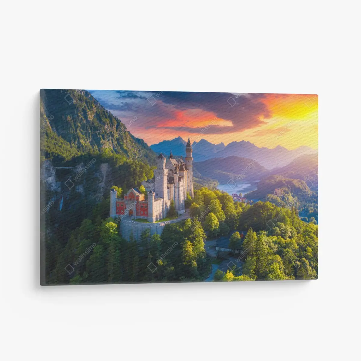 Leinwandbild schloss Neuschwanstein bei sonnenuntergang – Pixers®