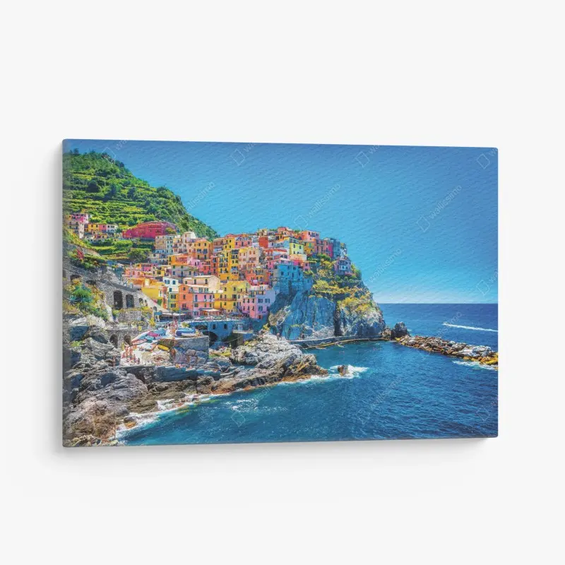 Leinwandbild buntes mediterranes kliffdorf am meer