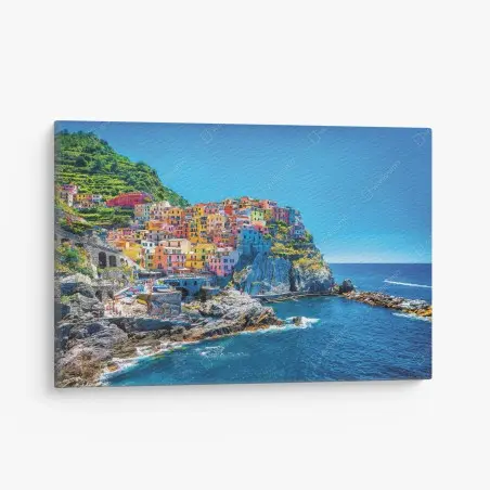 Leinwandbild buntes mediterranes kliffdorf am meer – Pixers®