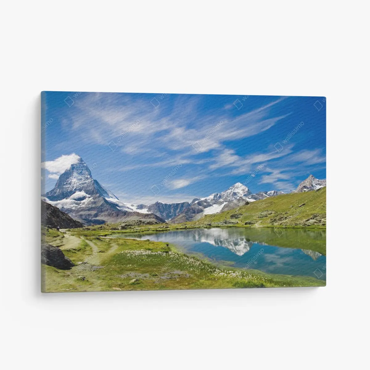 Leinwandbild alpensee mit bergspiegelung – Pixers®