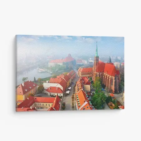 Leinwandbild neblige europäische stadtszene mit roten dächern – Pixers®