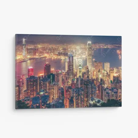 Leinwandbild Hongkong skyline bei nacht vom Victoria Peak – Pixers®