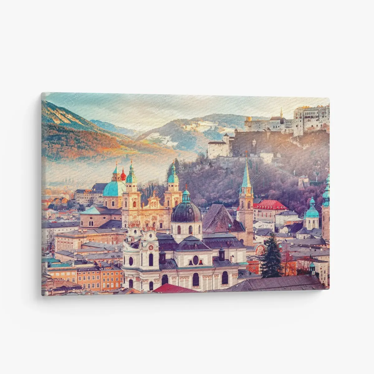 Leinwandbild sonnenuntergang über Salzburgs skyline – Pixers®