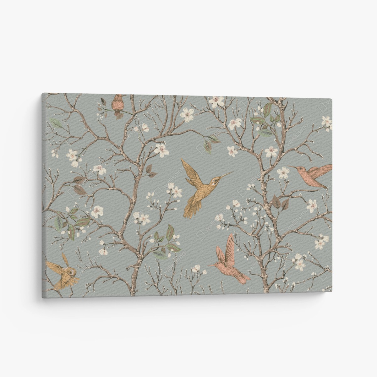 Leinwandbild vintage-muster mit kolibris und blüten – Pixers®
