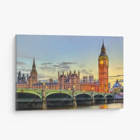 Leinwandbild sonnenuntergang über London: Big Ben und der Westminster-Palast – Pixers®