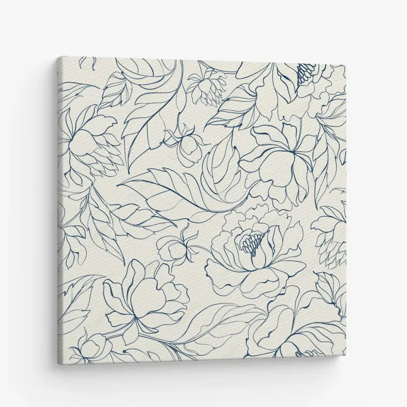 Leinwandbild handgezeichnetes marineblaues blumenmuster auf creme