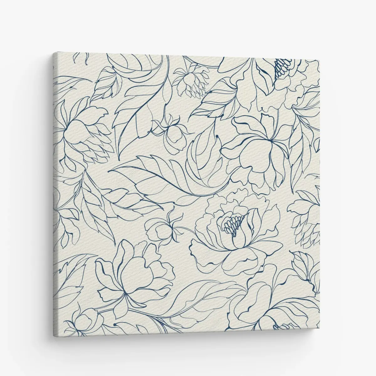 Leinwandbild handgezeichnetes marineblaues blumenmuster auf creme – Pixers®