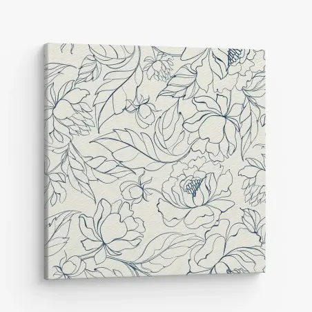 Leinwandbild handgezeichnetes marineblaues blumenmuster auf creme – Pixers®
