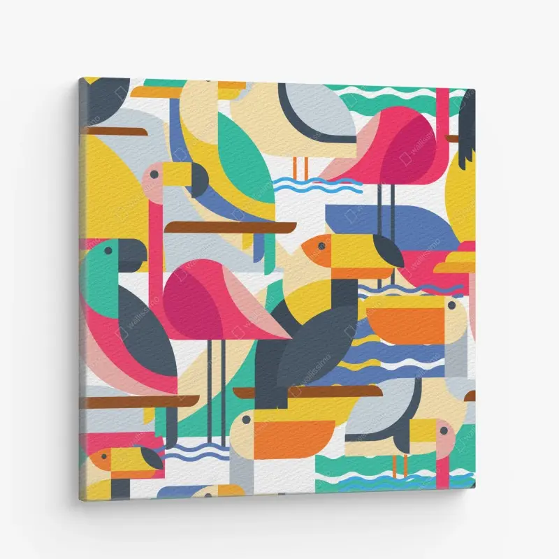 Leinwandbild tropisches geometrisches vogelmuster