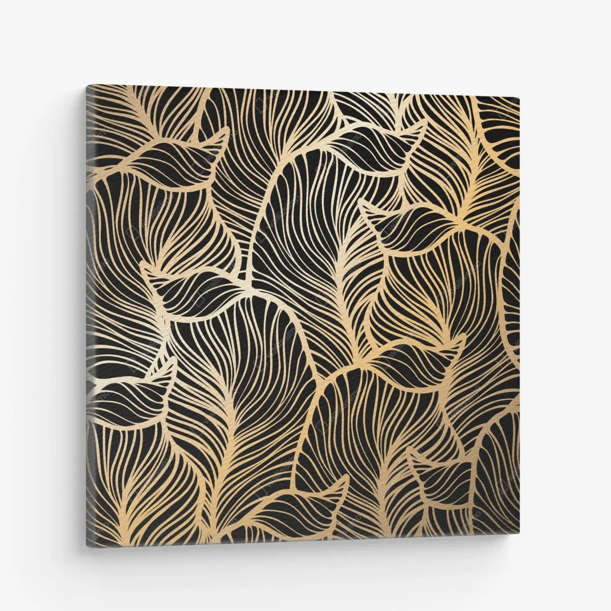 Leinwandbild goldenes blattmuster auf schwarzem hintergrund – Pixers®