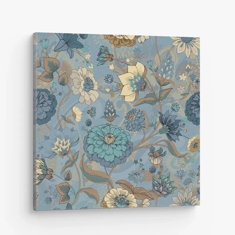 Leinwandbild vintage-blumenmuster in gedämpften blau- und beigetönen