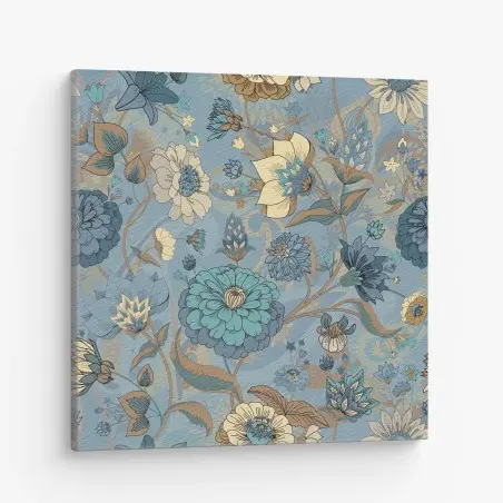 Leinwandbild vintage-blumenmuster in gedämpften blau- und beigetönen – Pixers®