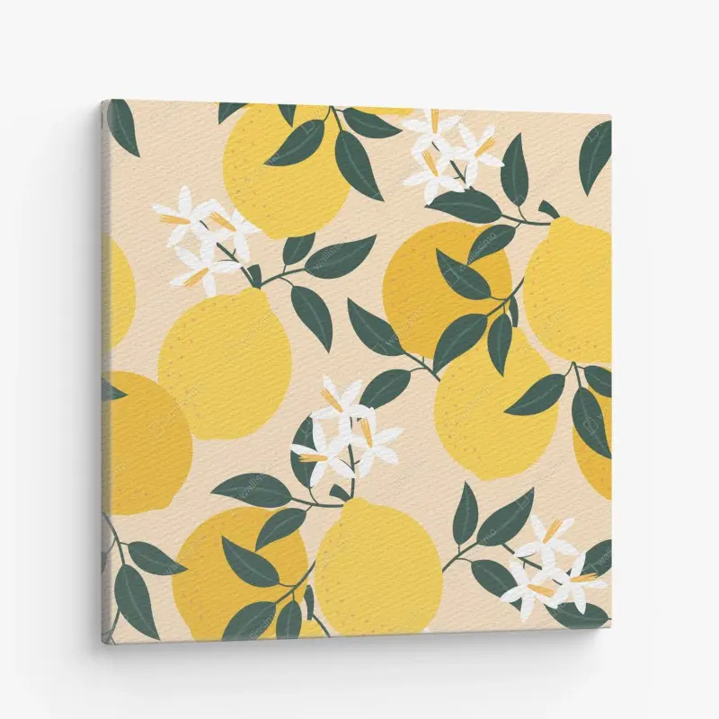 Leinwandbild leuchtendes zitronenmuster mit blüten