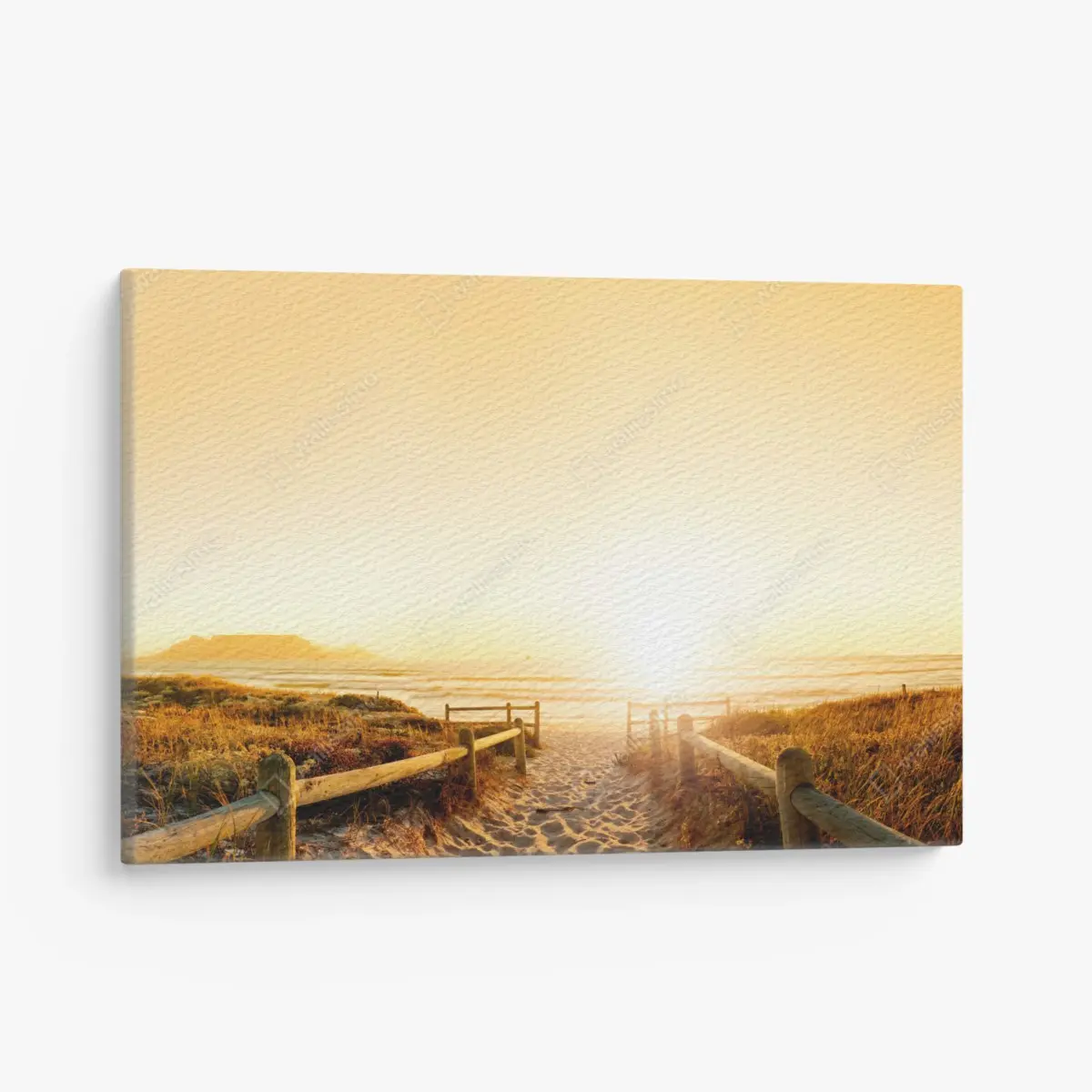 Leinwandbild goldenes sonnenuntergangspanorama am strand mit Tafelberg – Pixers®