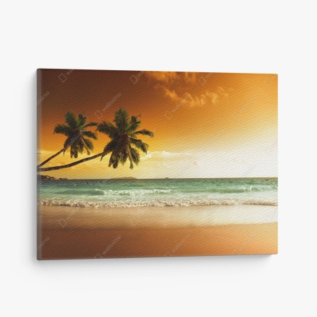 Leinwandbild karibischer sonnenuntergang am strand mit palmen – Pixers®