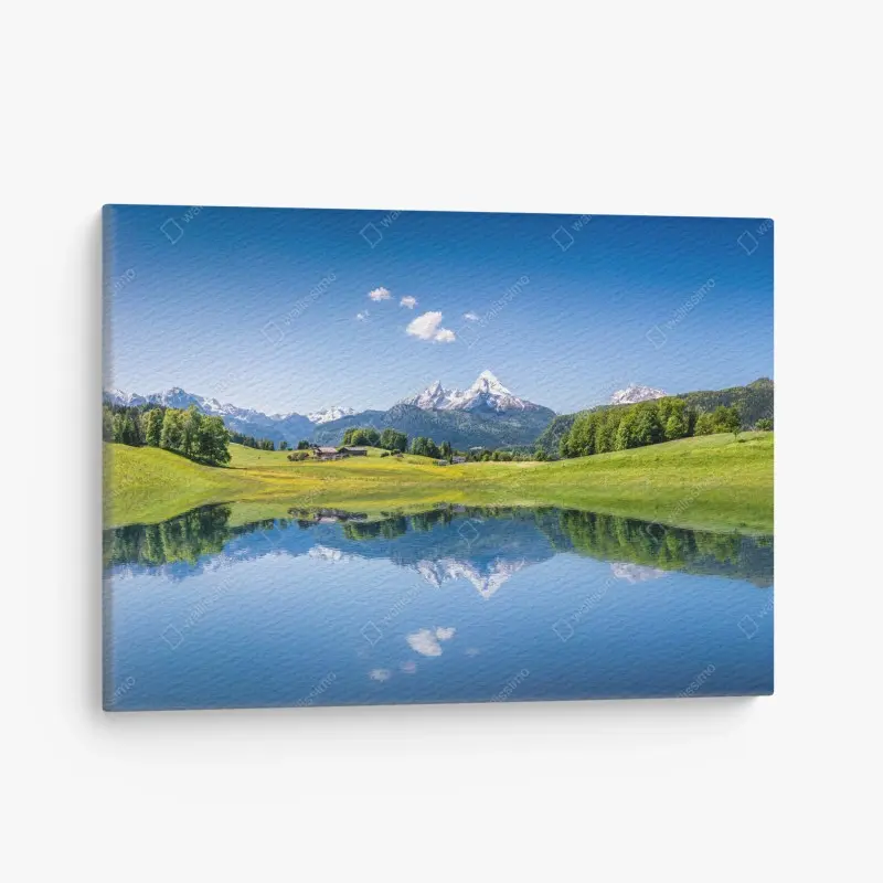 Leinwandbild alpenpanorama mit spiegelung im see
