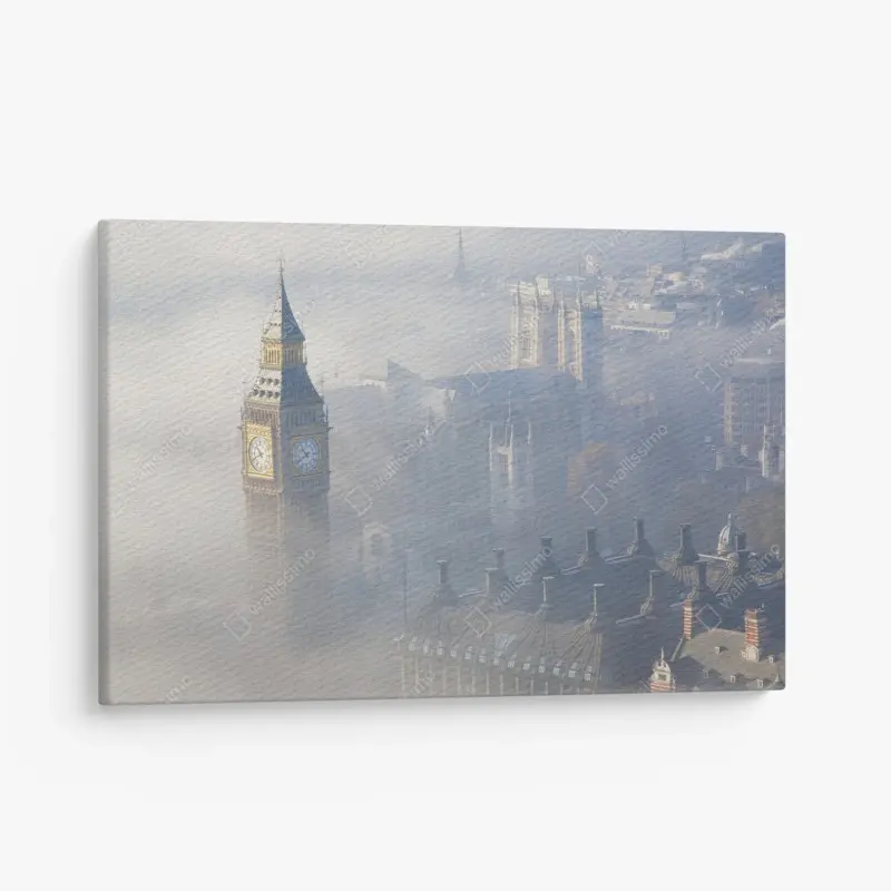 Leinwandbild neblige luftaufnahme von Big Ben und Palace of Westminster