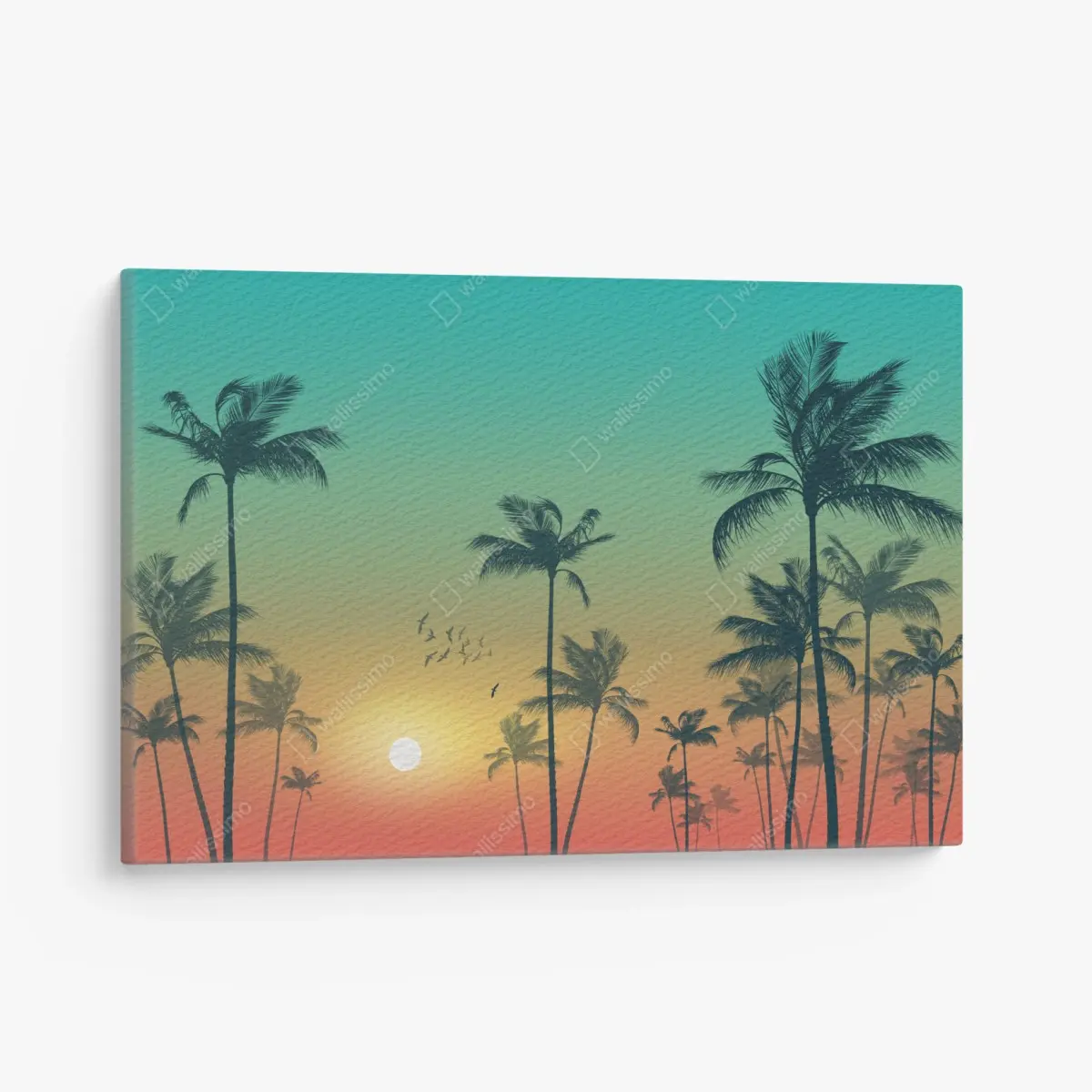 Leinwandbild tropischer sonnenuntergang mit palmensilhouetten – Pixers®