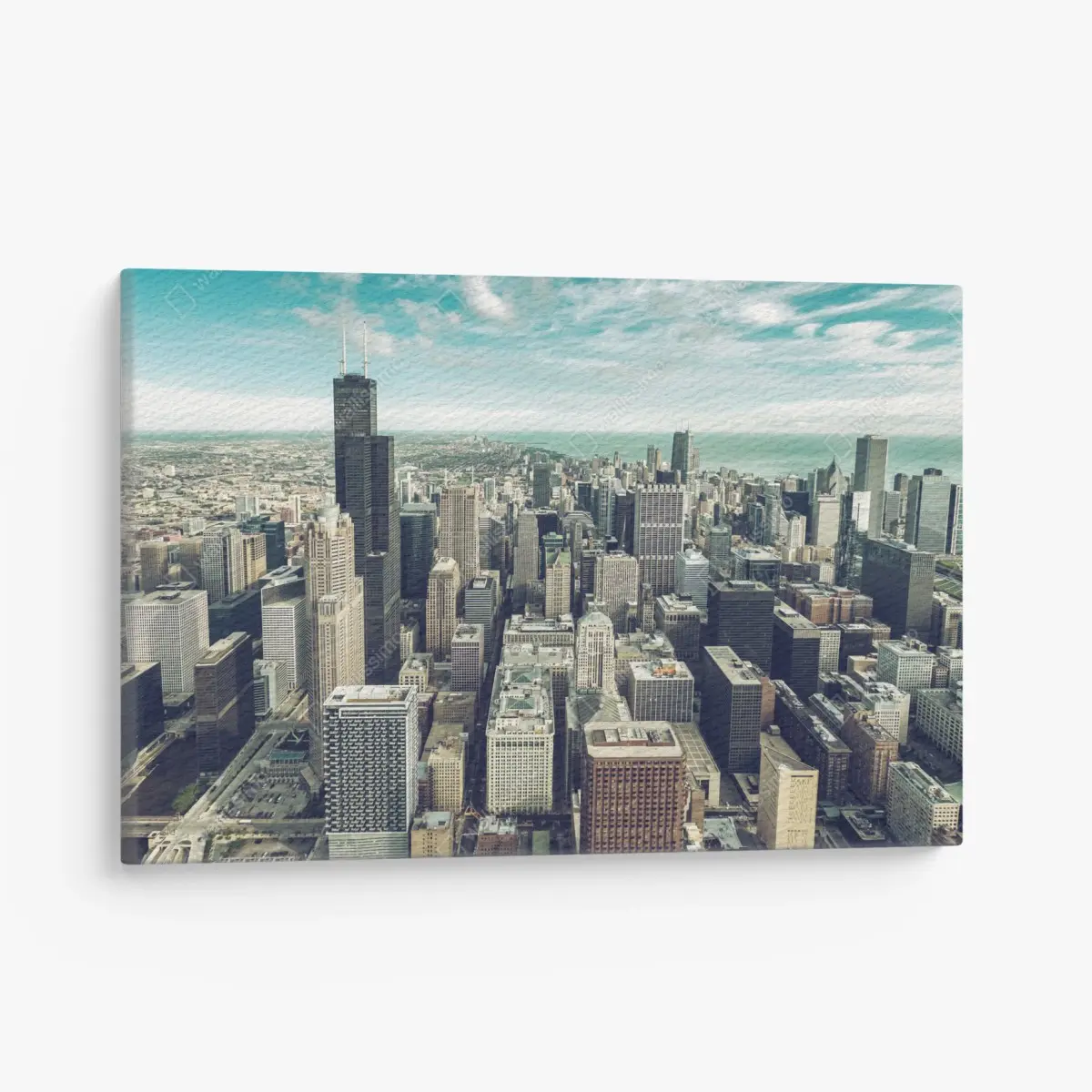 Leinwandbild Chicago luftaufnahme skyline in türkis vintage-tönen – Pixers®