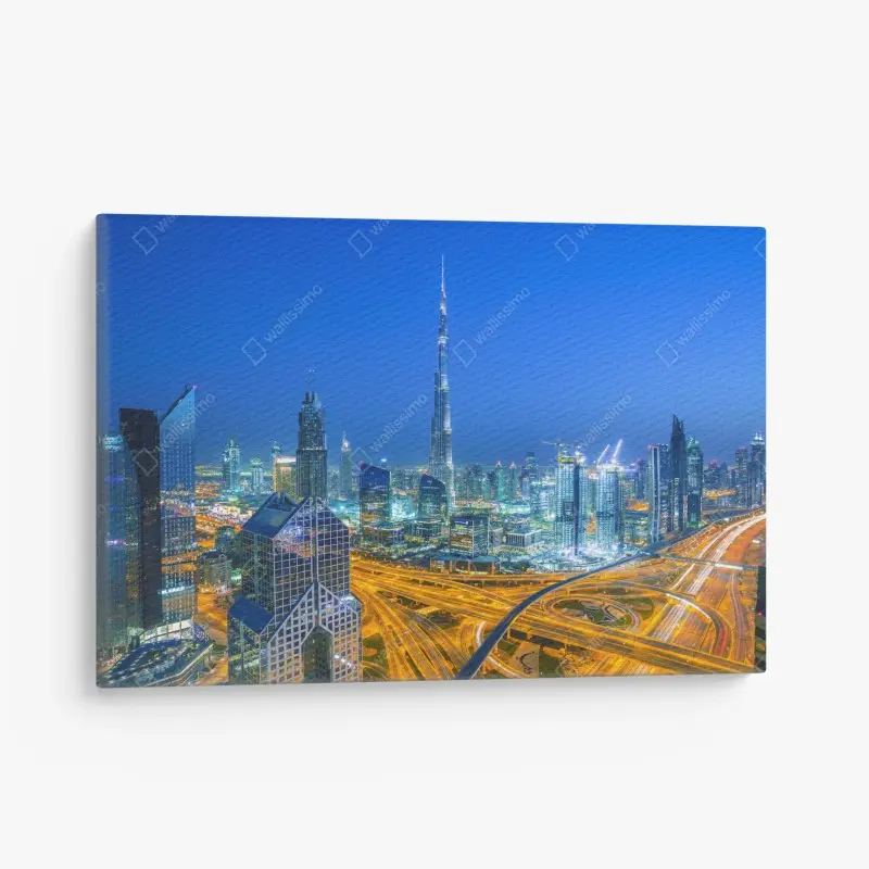 Leinwandbild Dubai skyline bei dämmerung