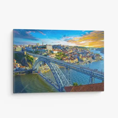 Leinwandbild sonnige Porto-stadtansicht mit brücke – Pixers®