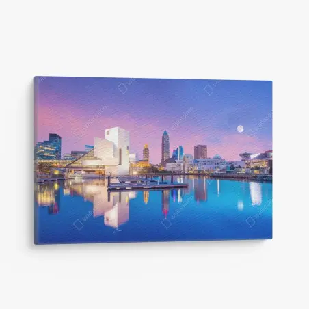 Leinwandbild stadtskyline von Cleveland bei dämmerung – Pixers®