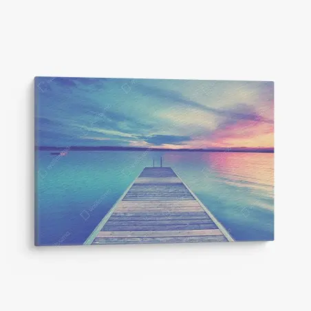 Leinwandbild pastellsteg am see bei sonnenuntergang – Pixers®