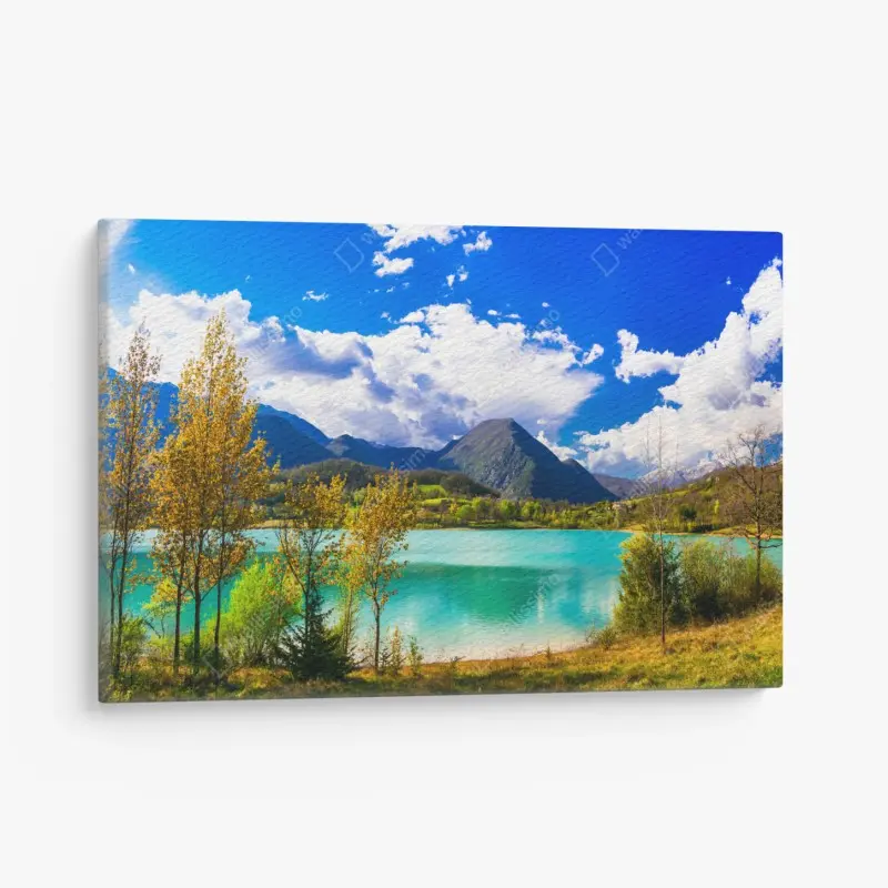 Leinwandbild türkissee mit berglandschaft
