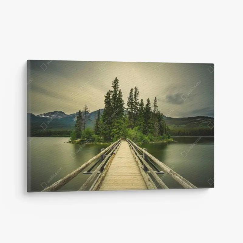 Leinwandbild abendlicher weg zur Pyramid Island, Jasper National Park