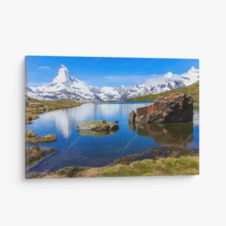 Leinwandbild ruhige spiegelung des Matterhorns am Stellisee, Zermatt – Pixers®