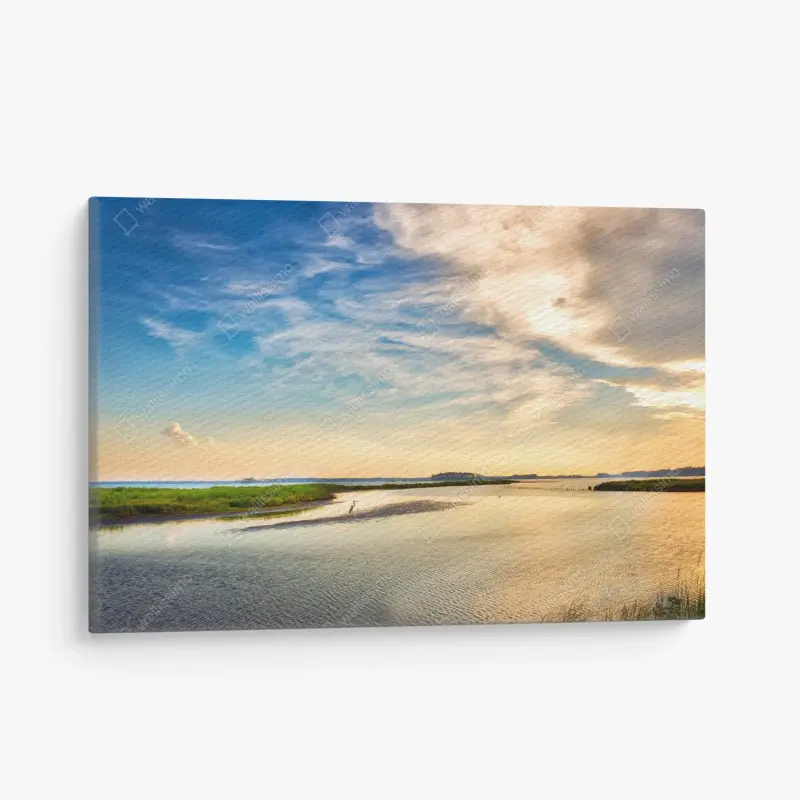 Leinwandbild graureiher in der Chesapeake-Bucht bei sonnenuntergang