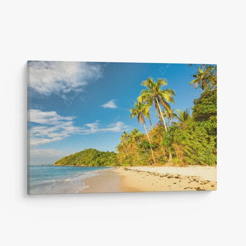 Leinwandbild goldener tropischer strand bei sonnenuntergang
