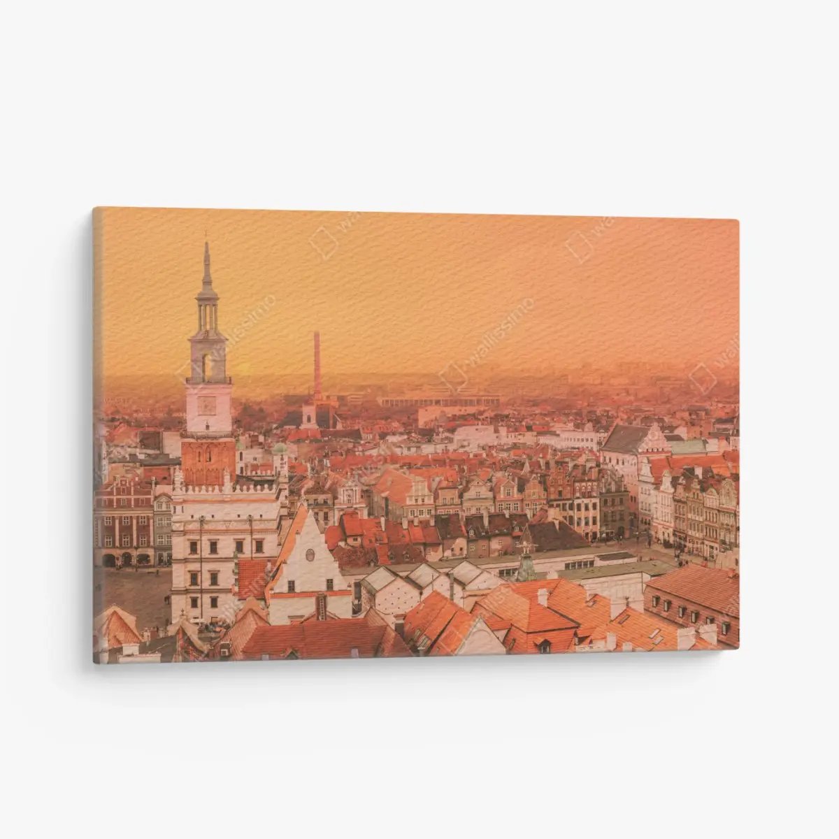 Leinwandbild warmer sonnenuntergang über historischen stadtdächern – Pixers®