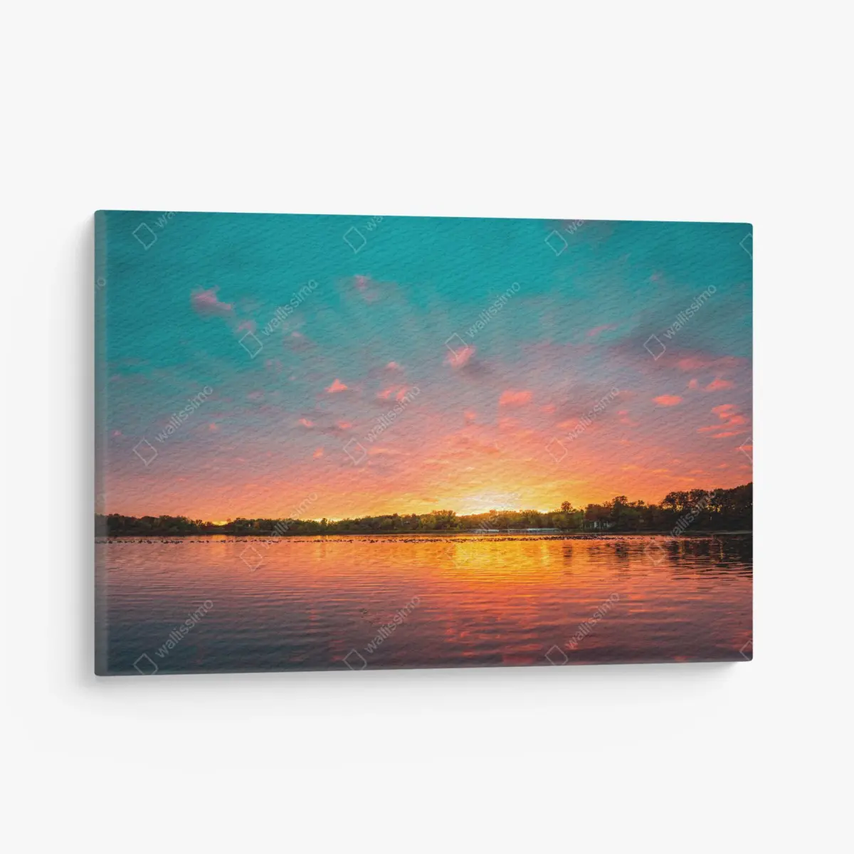 Leinwandbild türkisfarbener sonnenuntergang über ruhigem see – Pixers®
