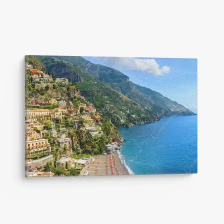 Leinwandbild bunte panoramaaufnahme eines küstenortes am hang – Pixers®