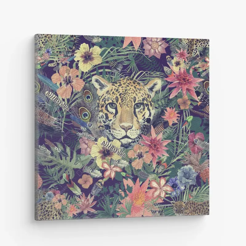 Leinwandbild vintage aquarell leopard im tropischen dschungel