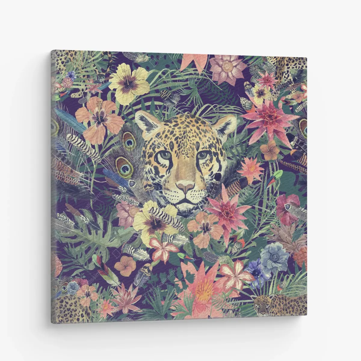 Leinwandbild vintage aquarell leopard im tropischen dschungel – Pixers®