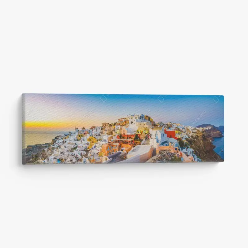 Leinwandbild sonnenuntergang über Santorini panoramaansicht