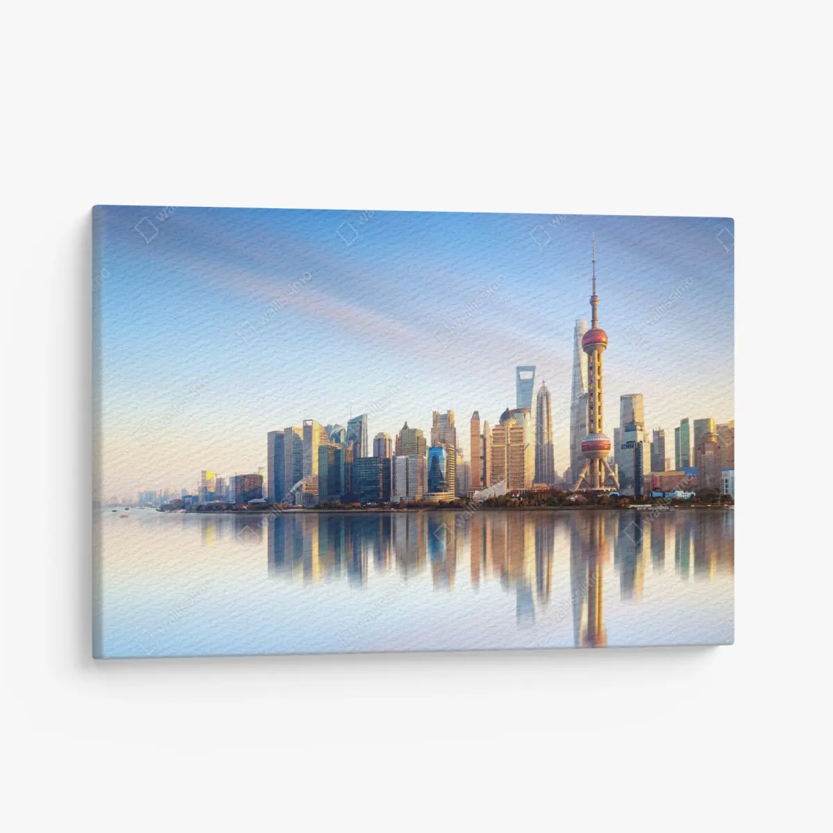Leinwandbild Shanghai skyline spiegelung bei sonnenaufgang – Pixers®