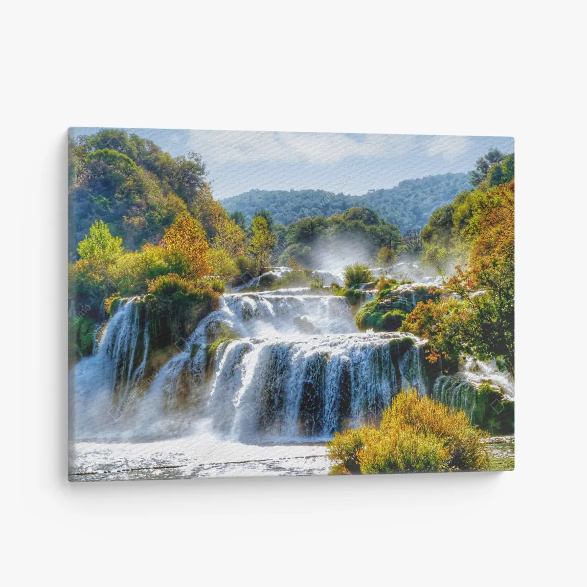 Leinwandbild stufenförmiger wasserfall im üppigen wald – Pixers®