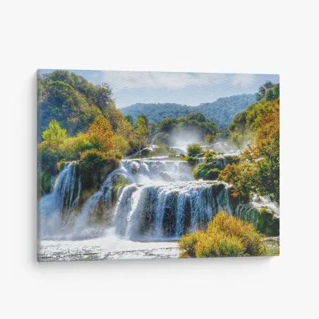 Leinwandbild stufenförmiger wasserfall im üppigen wald – Pixers®