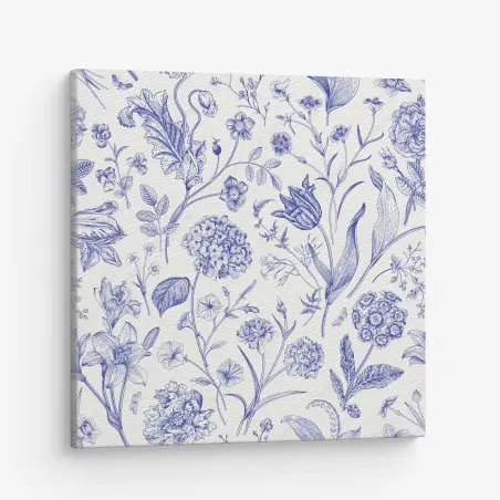 Leinwandbild klassisches blaues toile blumenmuster – Pixers®