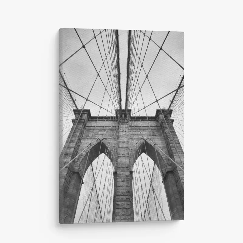 Leinwandbild perspektive der Brooklyn Bridge in monochrom